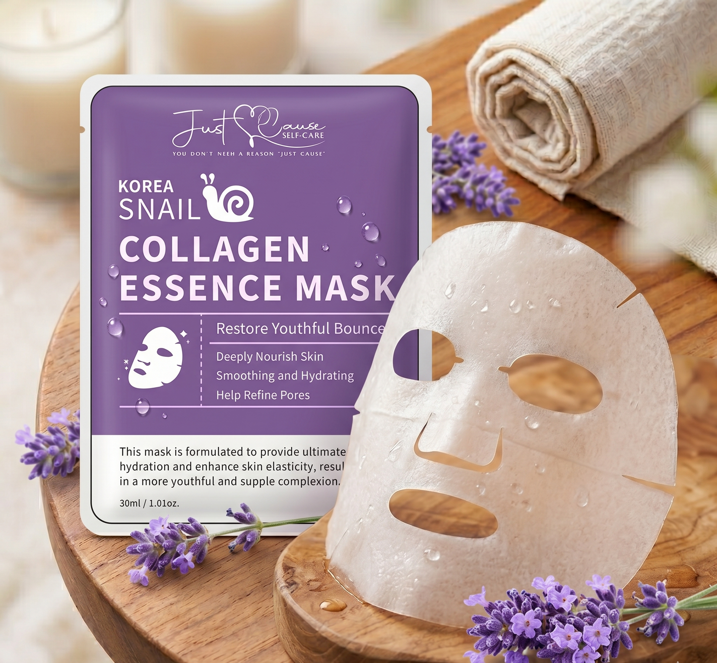 Korean Snail Collagen Face Mask for Deep Hydration | Just Cause Self-Care