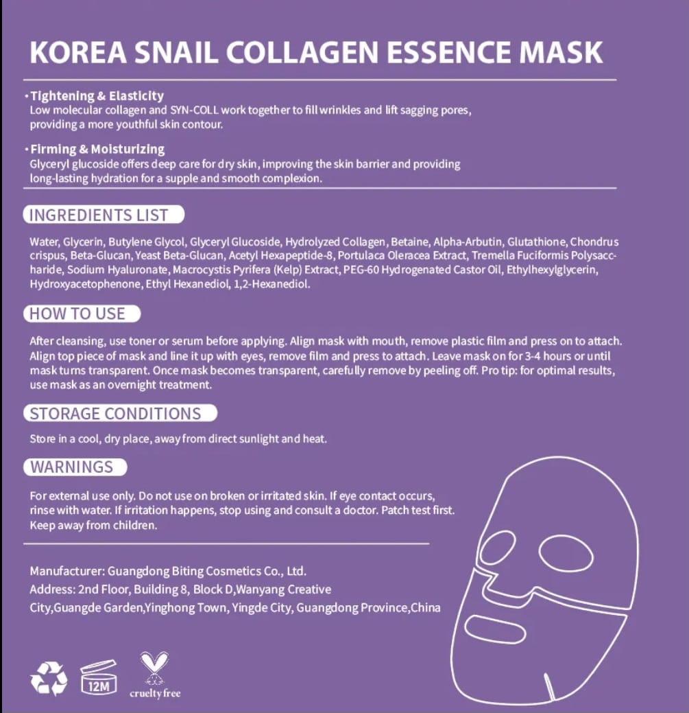 Just Cause Self Care Korea Snail Collagen Face Mask